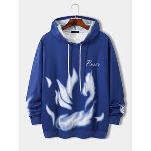 Koyye Blue Smile Face And Flame Print Loose Fit Hoodie Sz M